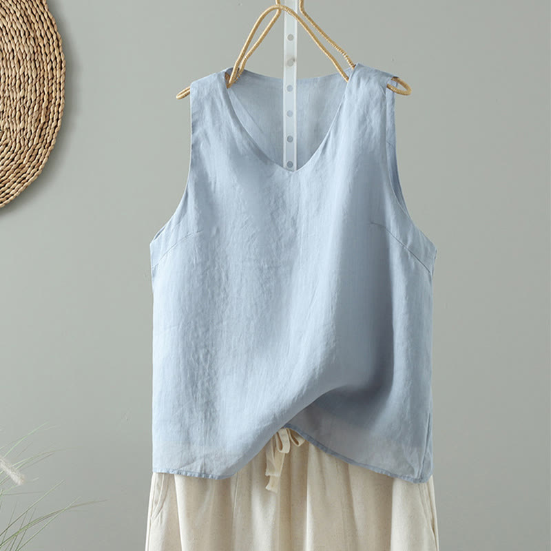 Gilet da donna senza maniche con scollo a V e stampa Buddha Stones Vintage, colore puro. - Azzurro chiaro - US8-10, UK/AU12-14, EU40-42 (2XL) - image 0