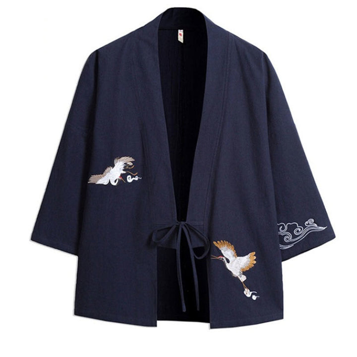 Giacca kimono da uomo a maniche a tre quarti con ricami Buddha Stones e apertura frontale. - image 8