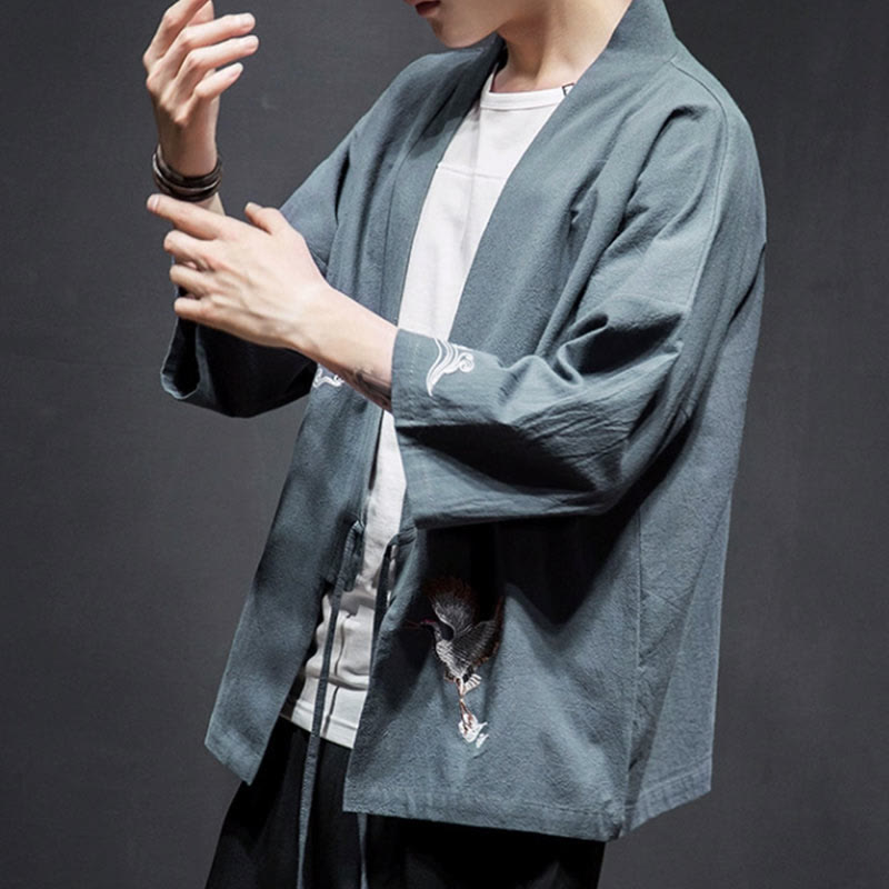 Giacca kimono da uomo a maniche a tre quarti con ricami Buddha Stones e apertura frontale. - image 28