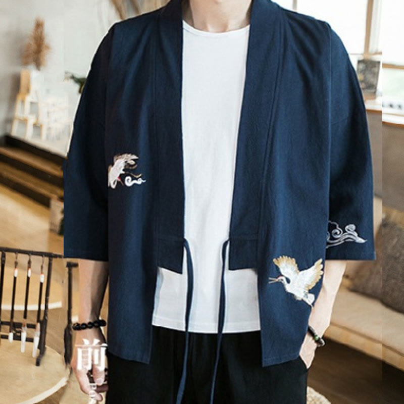 Giacca kimono da uomo a maniche a tre quarti con ricami Buddha Stones e apertura frontale. - image 3