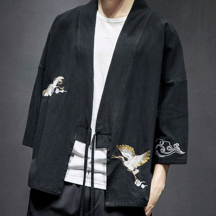 Giacca kimono da uomo a maniche a tre quarti con ricami Buddha Stones e apertura frontale. - image 13
