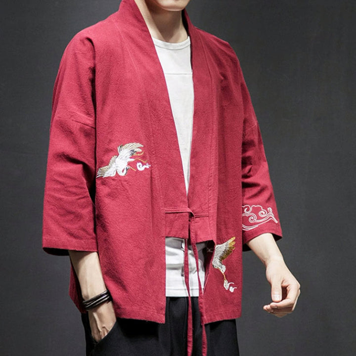 Giacca kimono da uomo a maniche a tre quarti con ricami Buddha Stones e apertura frontale. - image 22