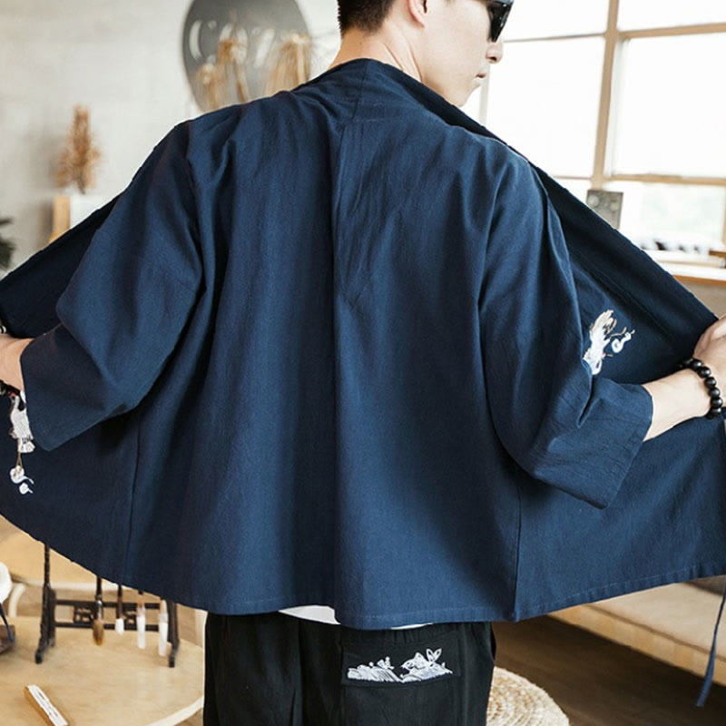 Giacca kimono da uomo a maniche a tre quarti con ricami Buddha Stones e apertura frontale. - image 4