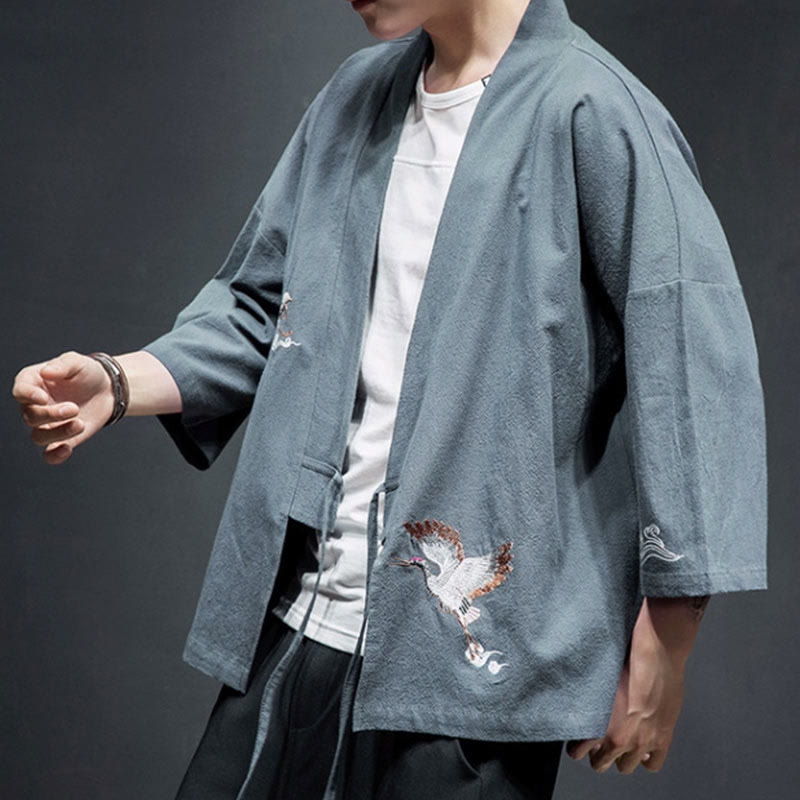 Giacca kimono da uomo a maniche a tre quarti con ricami Buddha Stones e apertura frontale. - image 27