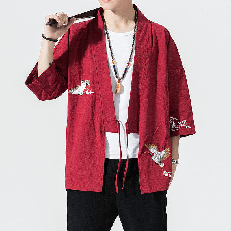 Giacca kimono da uomo a maniche a tre quarti con ricami Buddha Stones e apertura frontale. - Cremisi - US/UK/AU46, EU56 (5XL) - image 18