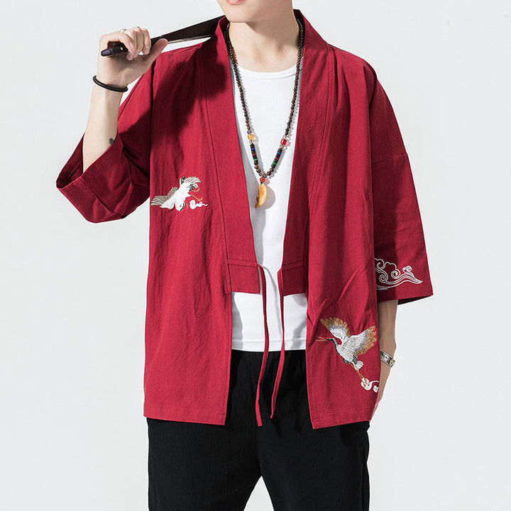 Giacca kimono da uomo a maniche a tre quarti con ricami Buddha Stones e apertura frontale. - Cremisi - US/UK/AU46, EU56 (5XL) - image 18