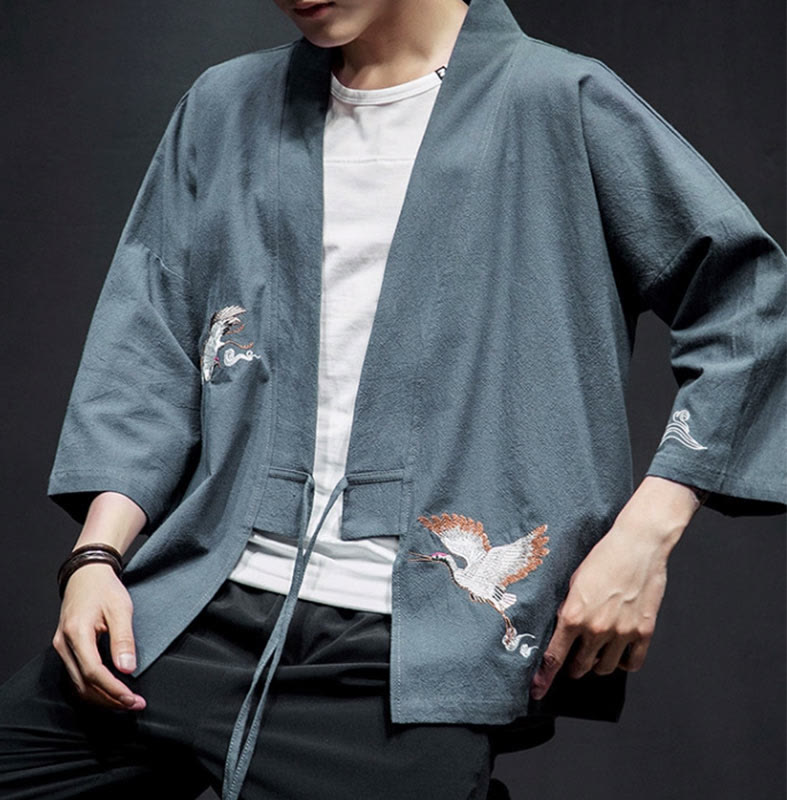 Giacca kimono da uomo a maniche a tre quarti con ricami Buddha Stones e apertura frontale. - image 25