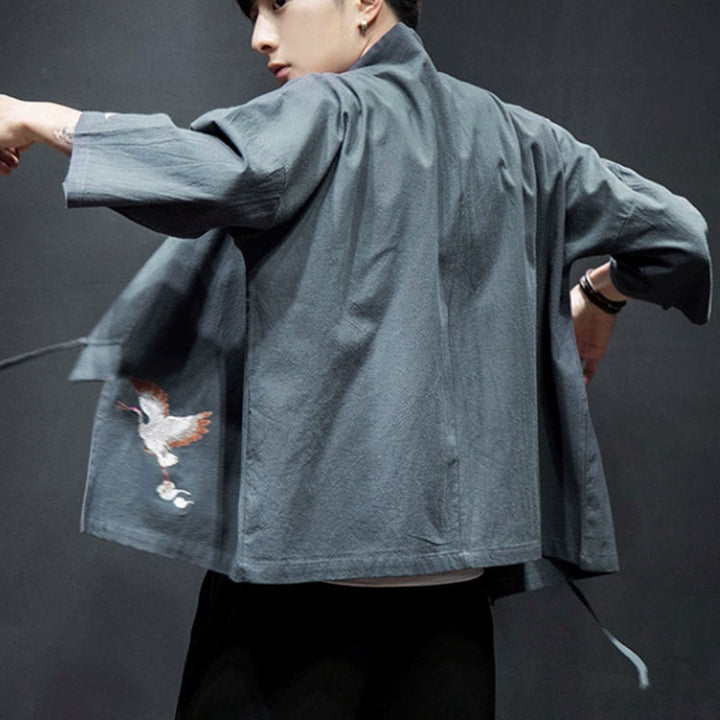 Giacca kimono da uomo a maniche a tre quarti con ricami Buddha Stones e apertura frontale. - image 26