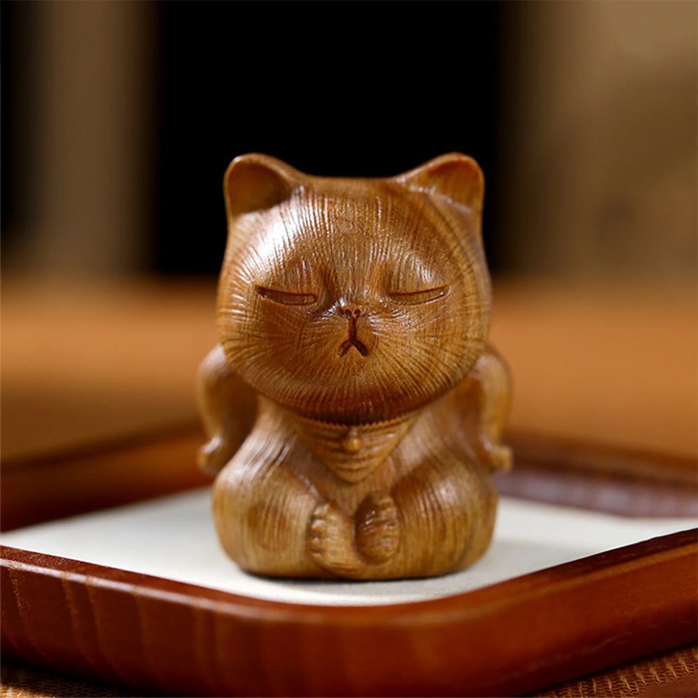 Buddha Stones, piccole, mini, in legno di sandalo verde, gatto portafortuna intagliato, decorazioni rilassanti - Sandalo verde 5*3,8*3,6 cm - image 0
