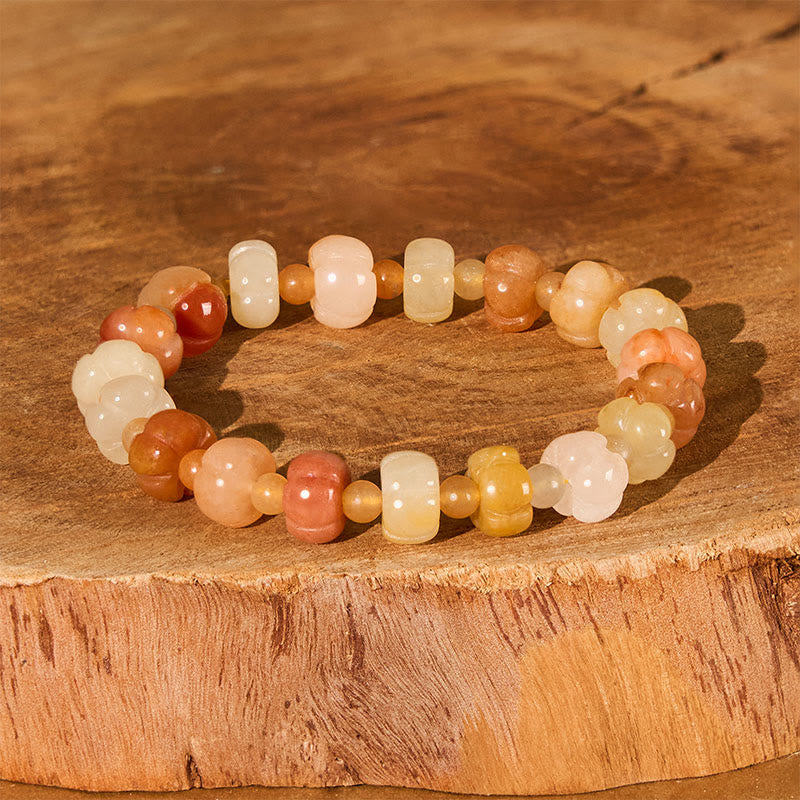 Braccialetto di fortuna e ricchezza con perle di zucca in giada di seta dorata e Buddha Stones