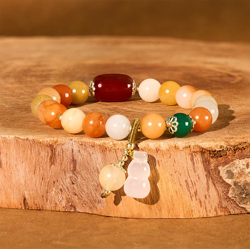 Braccialetto di fortuna e ricchezza di zucca con perle di giada di seta dorata e Buddha Stones