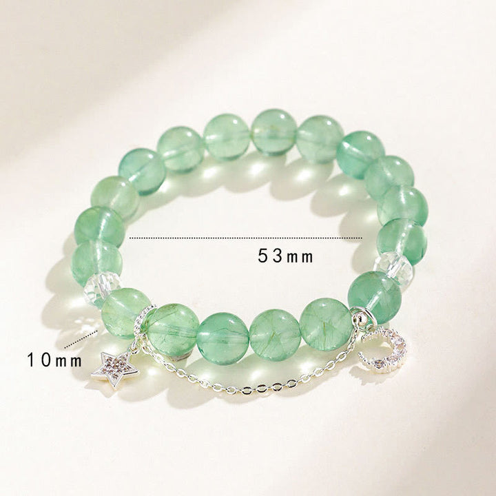 Bracciale con perle di fluorite verde, luna e stella della pace, Buddha Stones