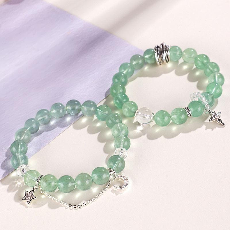 Bracciale con perle di fluorite verde, luna e stella della pace, Buddha Stones
