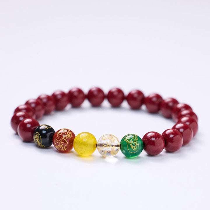 Braccialetto di benedizione delle cinque direzioni degli dei della ricchezza con Buddha Stones e agata cinabro