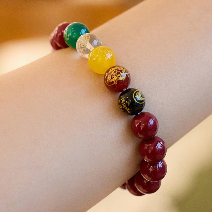 Braccialetto di benedizione delle cinque direzioni degli dei della ricchezza con Buddha Stones e agata cinabro