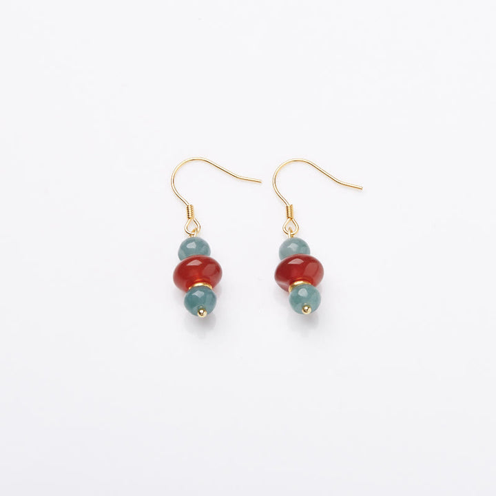 Orecchini della fortuna in argento sterling 925 con Buddha Stones, giada, agata rossa