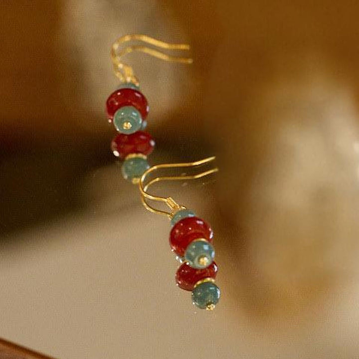 Orecchini della fortuna in argento sterling 925 con Buddha Stones, giada, agata rossa