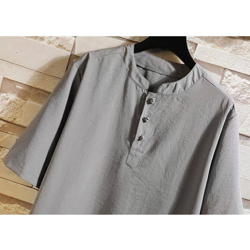 Giacca da uomo a maniche corte con motivo Buddha Stones, stile vintage casual, tinta unita - image 1