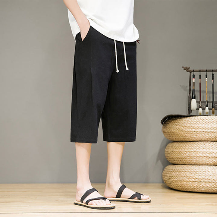 Pantaloni harem da uomo in cotone e lino, con tasche , Buddha Stones, casual, estivi, con coulisse, tinta unita - image 15
