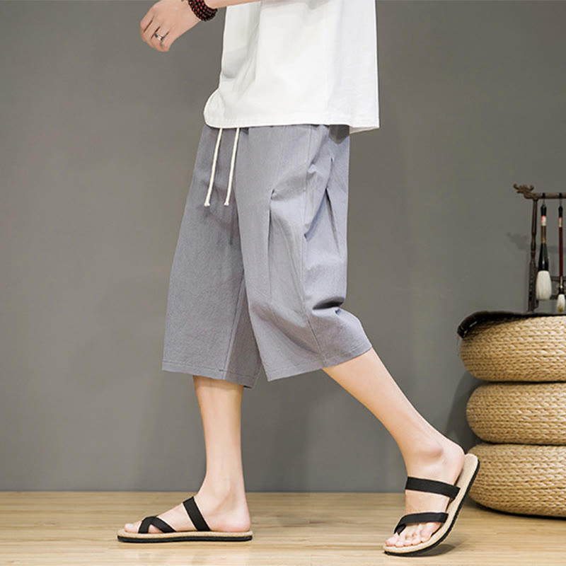 Pantaloni harem da uomo in cotone e lino, con tasche , Buddha Stones, casual, estivi, con coulisse, tinta unita - image 22