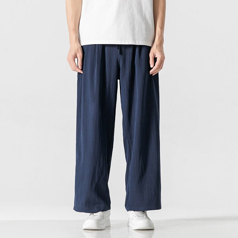Pantaloni da uomo in cotone e lino con coulisse, con tasche, modello Buddha Stones, casual, estivi, semplici, a gamba dritta - Blu notte - US/UK/AU46, EU56 (5XL) - image 20