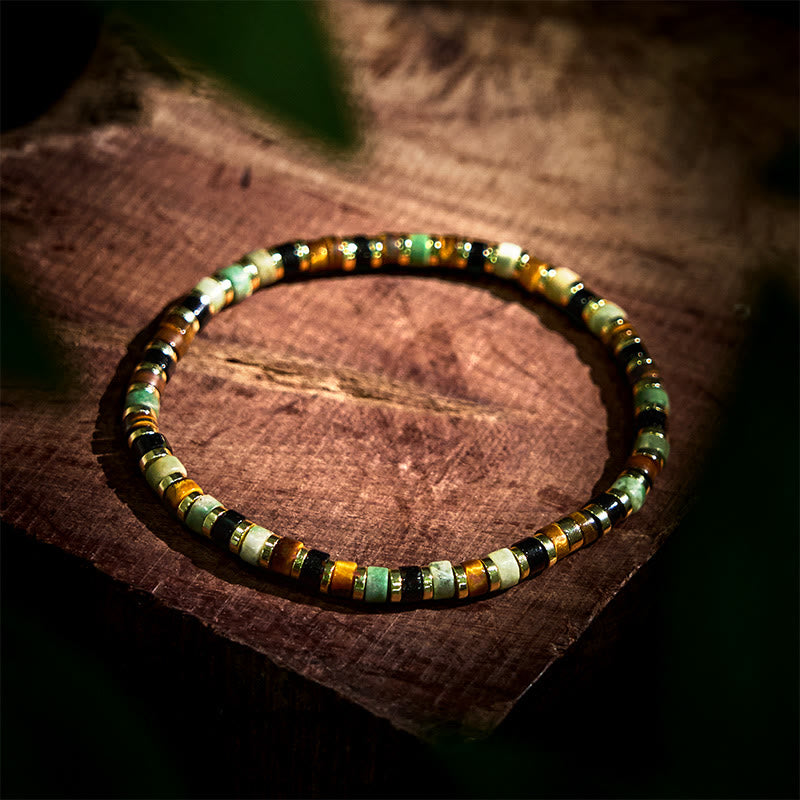 Braccialetto di supporto con pietre di ematite naturale e occhio di tigre Buddha Stones