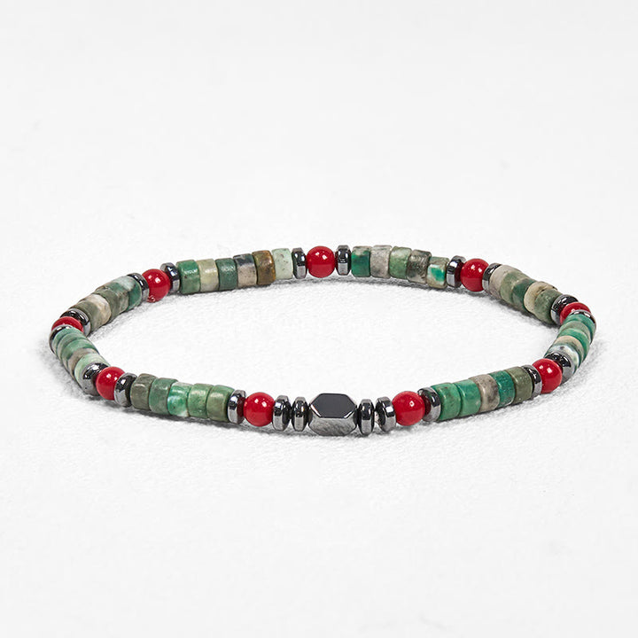 Bracciale potente in pietra verde naturale con ematite e corallo rosso Buddha Stones