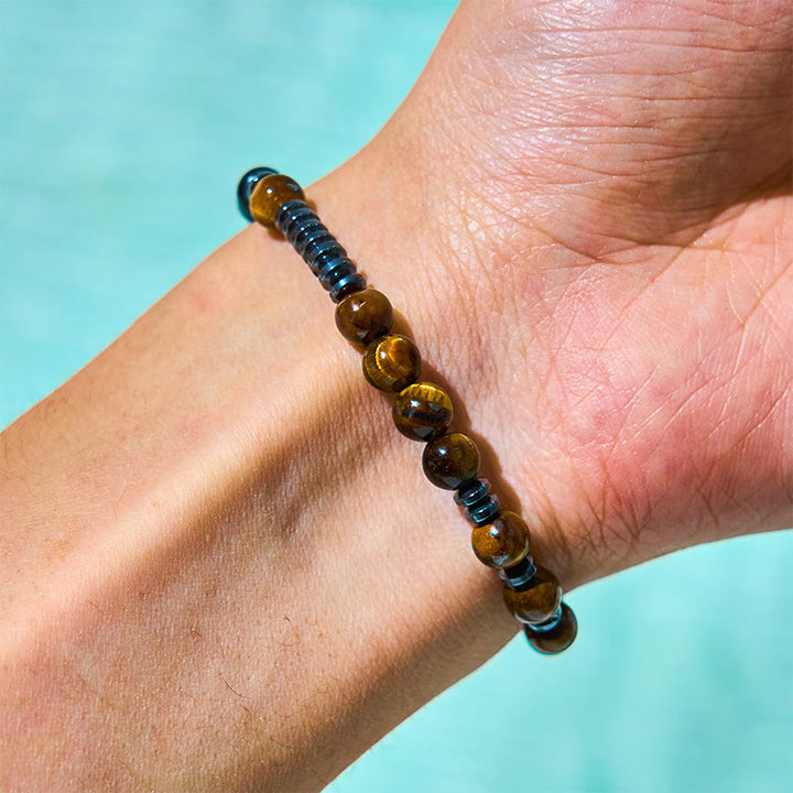 Set di 3 bracciali protettivi in ​​pietra lavica con occhio di tigre Buddha Stones - image 5