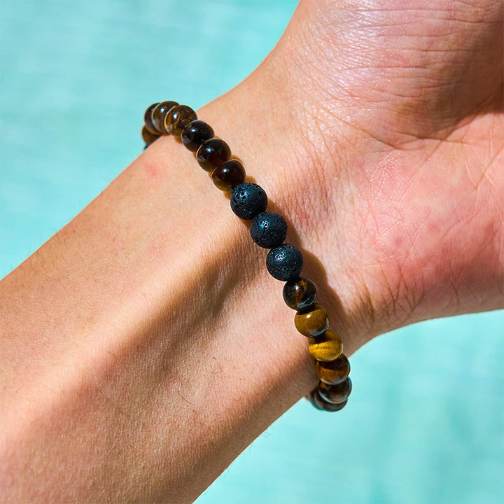 Set di 3 bracciali protettivi in ​​pietra lavica con occhio di tigre Buddha Stones - image 4