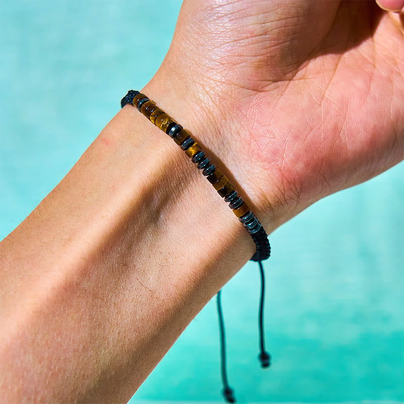 Set di 3 bracciali protettivi in ​​pietra lavica con occhio di tigre Buddha Stones - image 3