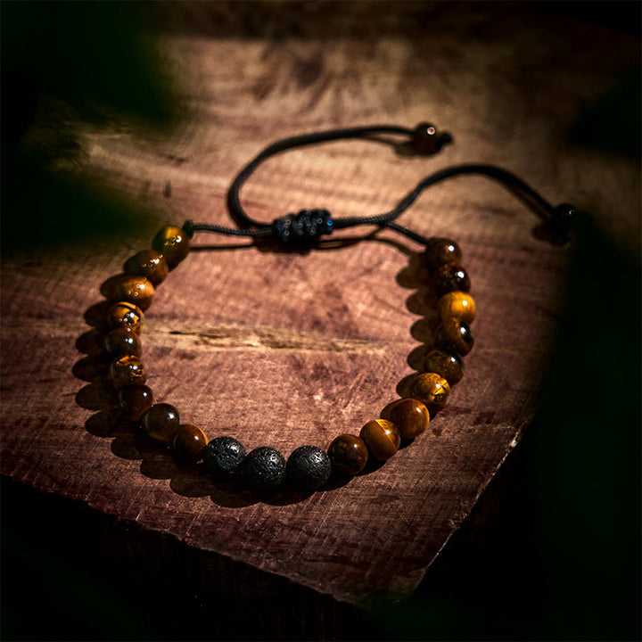 Set di 3 bracciali protettivi in ​​pietra lavica con occhio di tigre Buddha Stones - image 7