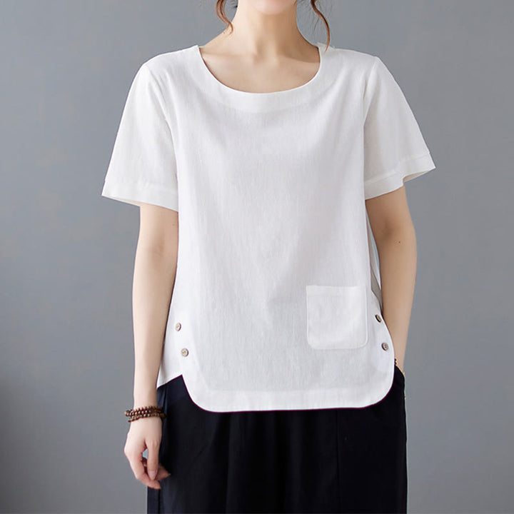 T-shirt da donna a maniche corte girocollo in cotone e poliestere con taschino e spacco laterale, con motivo Buddha Stones. - Bianco - US14, UK/AU18, EU46 (4XL) - image 13