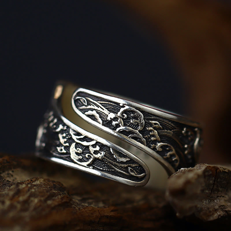 Buddha Stones con apertura regolabile in argento sterling 925, con pesce koi portafortuna, moneta di rame e nuvole di buon auspicio, simbolo di ricchezza - image 11