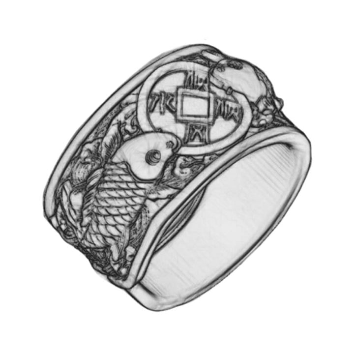 Buddha Stones con apertura regolabile in argento sterling 925, con pesce koi portafortuna, moneta di rame e nuvole di buon auspicio, simbolo di ricchezza - image 9