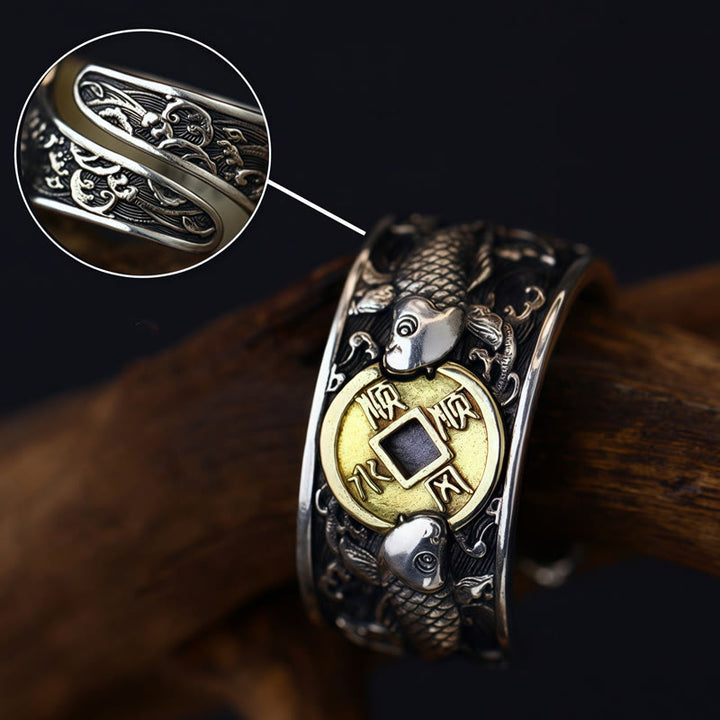 Buddha Stones con apertura regolabile in argento sterling 925, con pesce koi portafortuna, moneta di rame e nuvole di buon auspicio, simbolo di ricchezza - image 15
