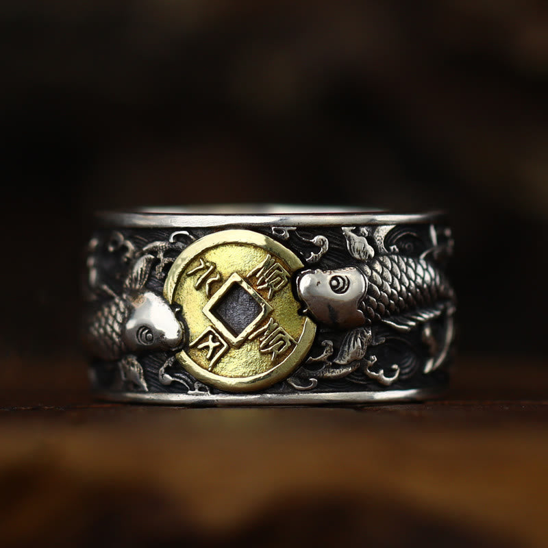 Buddha Stones con apertura regolabile in argento sterling 925, con pesce koi portafortuna, moneta di rame e nuvole di buon auspicio, simbolo di ricchezza - image 13