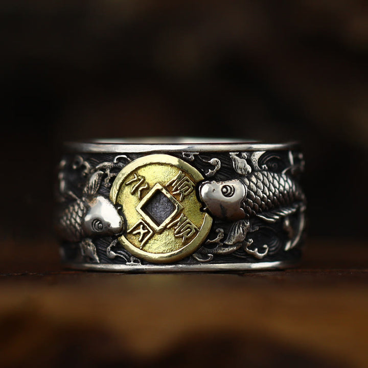 Buddha Stones con apertura regolabile in argento sterling 925, con pesce koi portafortuna, moneta di rame e nuvole di buon auspicio, simbolo di ricchezza - image 13