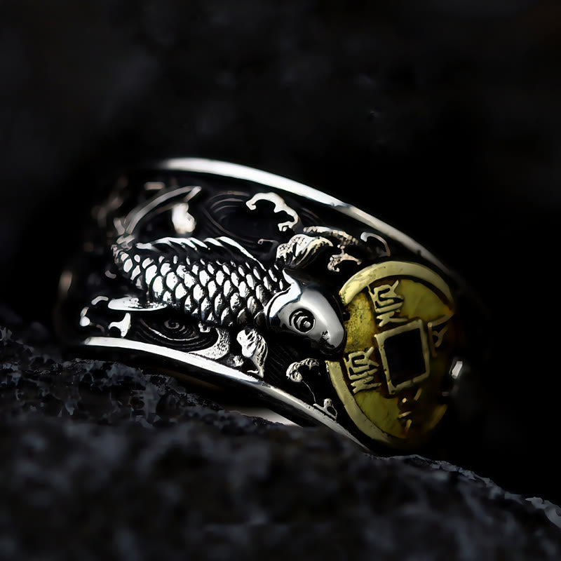 Buddha Stones con apertura regolabile in argento sterling 925, con pesce koi portafortuna, moneta di rame e nuvole di buon auspicio, simbolo di ricchezza - image 14