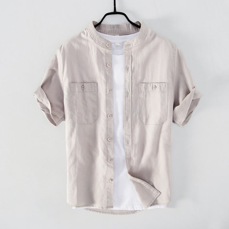 Camicia da uomo in cotone e lino a maniche corte con colletto alto, modello Buddha Stones, casual, semplice, con bottoni e tasche anteriori - Biancheria - US/UK/AU42, EU52 (3XL) - image 8