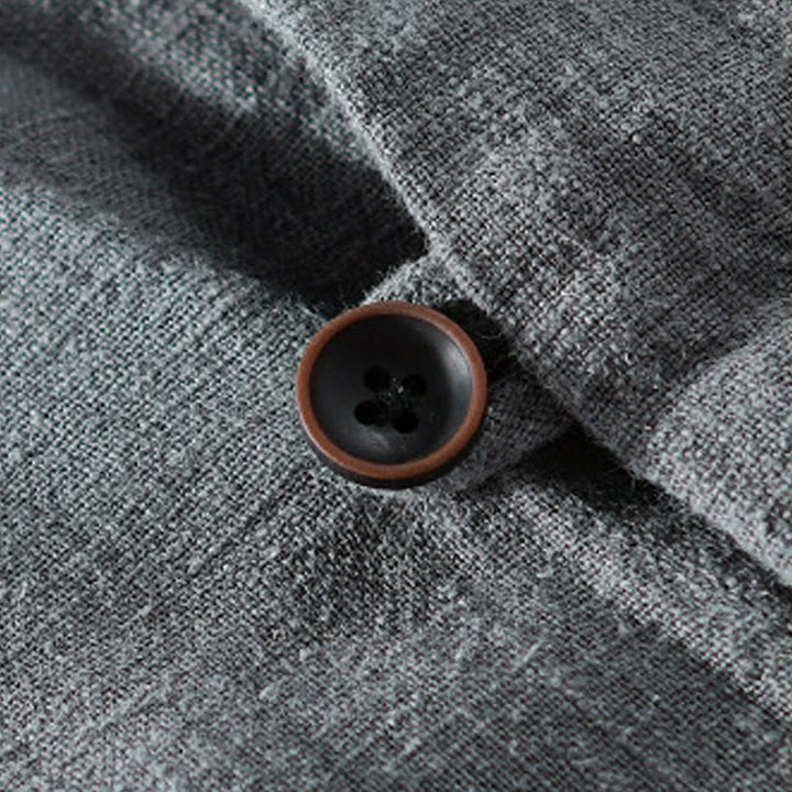 Camicia da uomo in cotone e lino a maniche lunghe con tasche, modello Buddha Stones, modello Spring Daily, con bottoni semplici e colletto alto - image 19