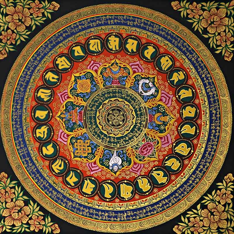 Buddha Stones , pittura tibetana Thangka, Om Mani Padme Hum, scrittura, decorazione fatta a mano (stile casuale) - image 0