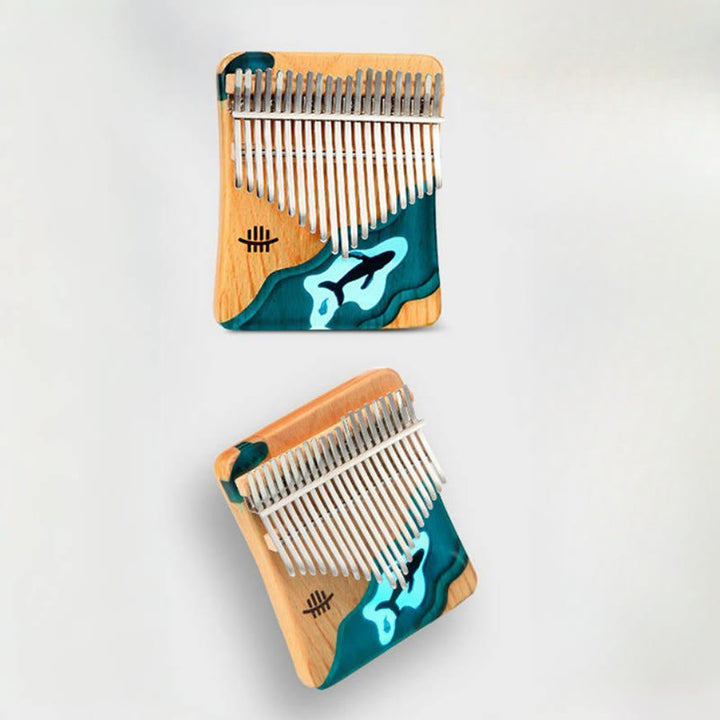 Buddha Stones Kalimba 17/21 tasti pianoforte a pollice in legno di faggio, balena blu profondo, pianoforte portatile per dita