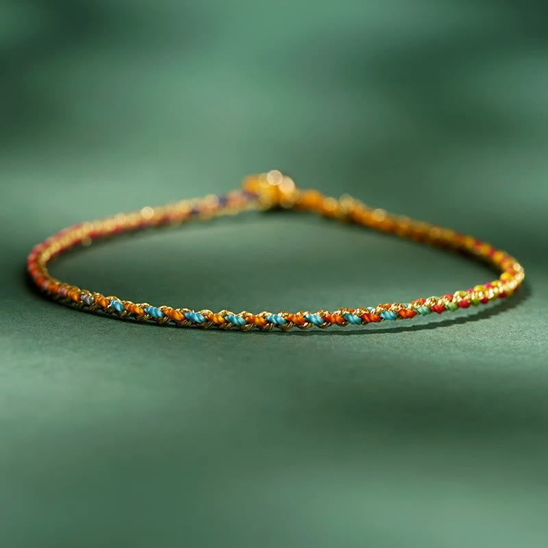 Bracciale intrecciato extra sottile con perline di moneta portafortuna in corda colorata Buddha Stones - Colorato - Corda nuda - 20 cm - image 1