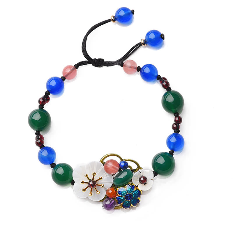 Braccialetto di supporto con fiori di agata e conchiglia Buddha Stones