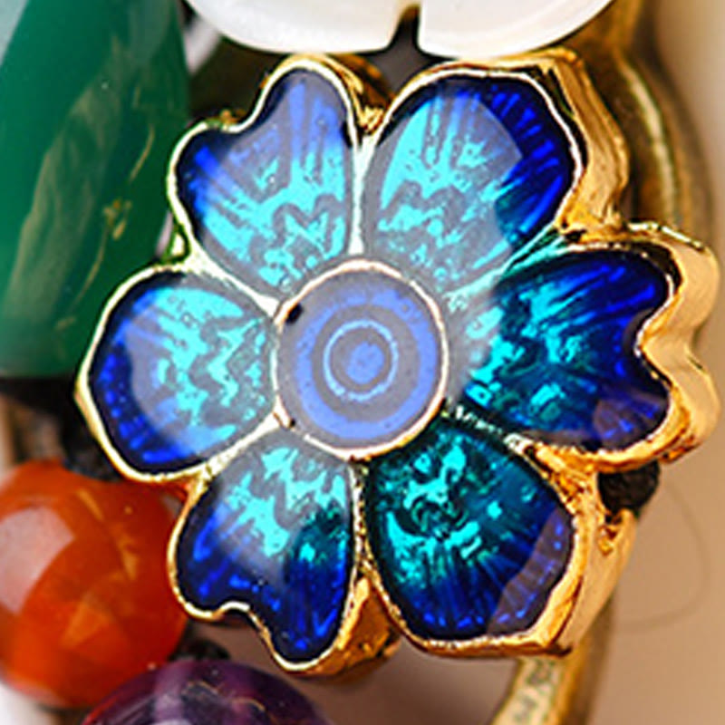 Braccialetto di supporto con fiori di agata e conchiglia Buddha Stones