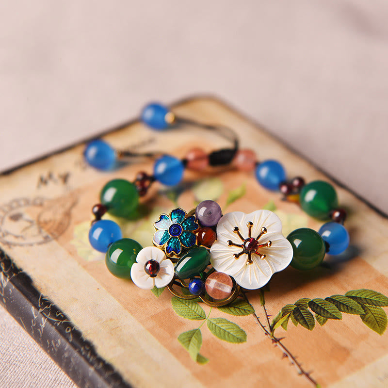 Braccialetto di supporto con fiori di agata e conchiglia Buddha Stones