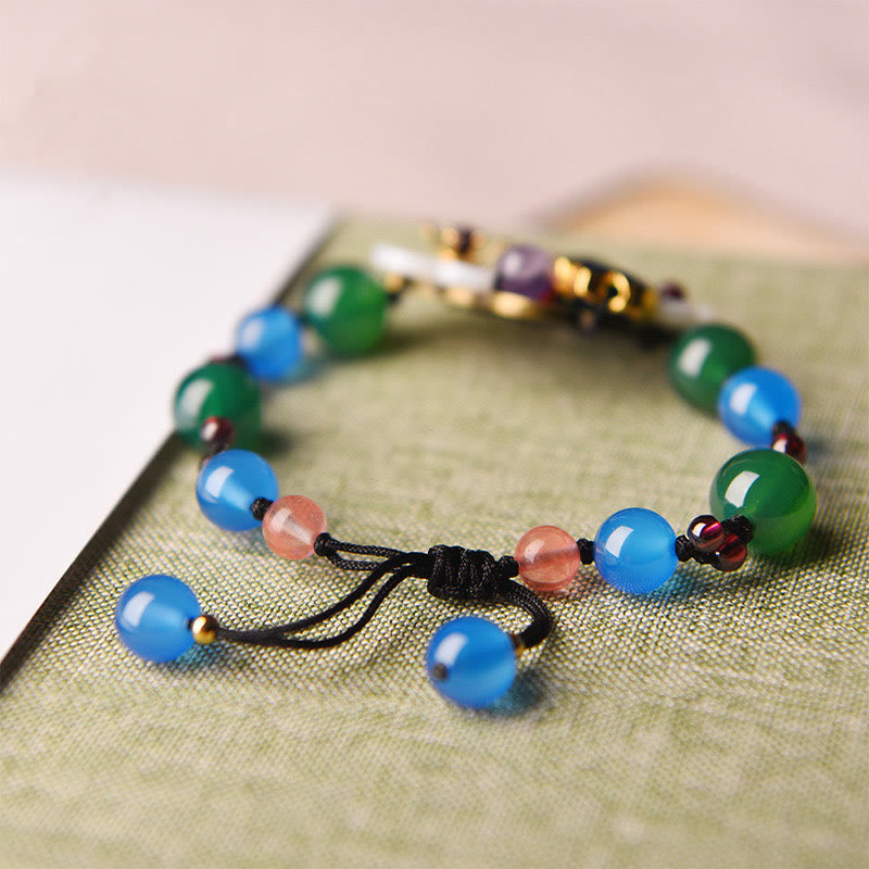 Braccialetto di supporto con fiori di agata e conchiglia Buddha Stones