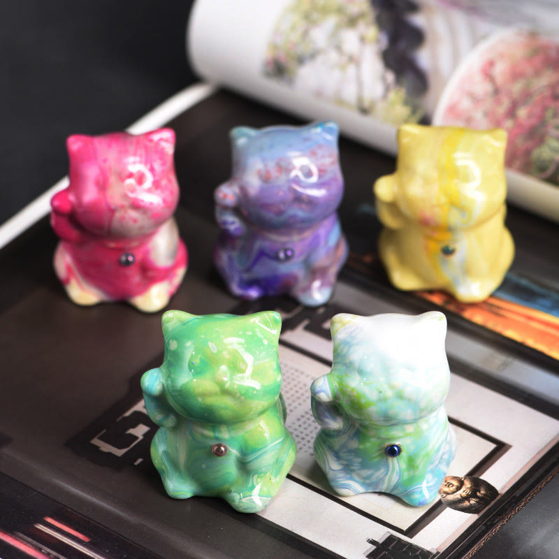 Buddha Stones, simpatico mini gatto in palissandro laccato, decorazione artigianale, colore casuale (scatola cieca) - image 0