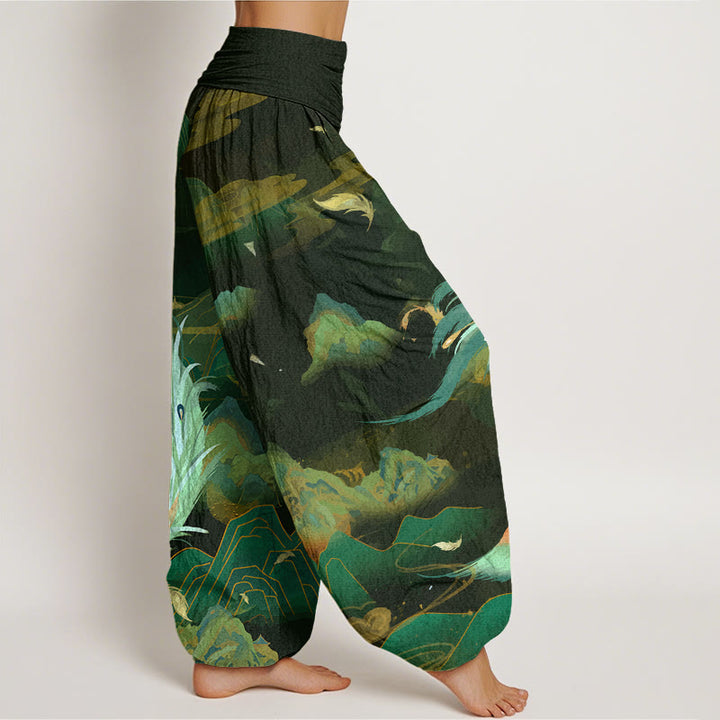 Pantaloni harem da donna con elastico in vita, motivo Buddha Stones Cotton Phoenix Mountain Cloud - image 6