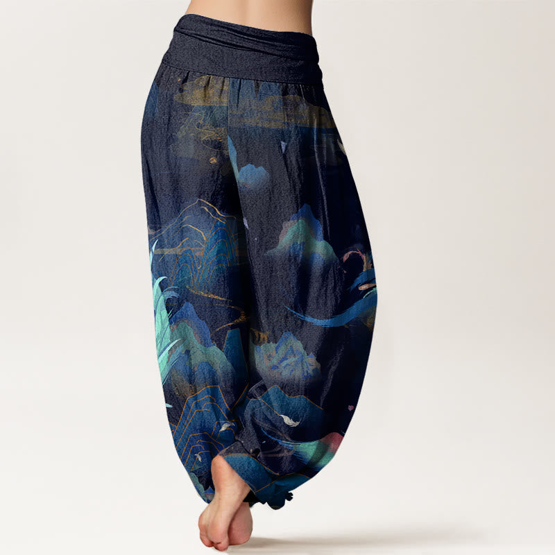 Pantaloni harem da donna con elastico in vita, motivo Buddha Stones Cotton Phoenix Mountain Cloud - image 8